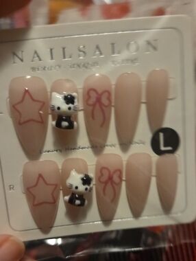 ♥️2 For $25♥️Cute Nude Press-On Nails with Hello Kitty Accent